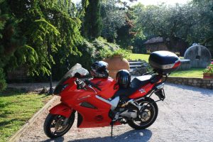 Gerasimo's motorcycle, a Honda VFR800 on a mission to a great motorcycle tour in Italy