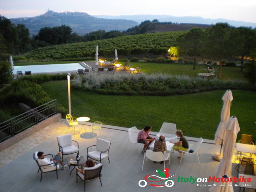 In the garden of a charming hotel from our Top Class motorcycle tour Italy and MotoGP