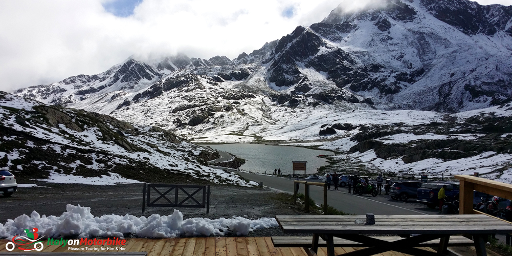 The snowy Alps from our classic motorcycle tour of the Stelvio