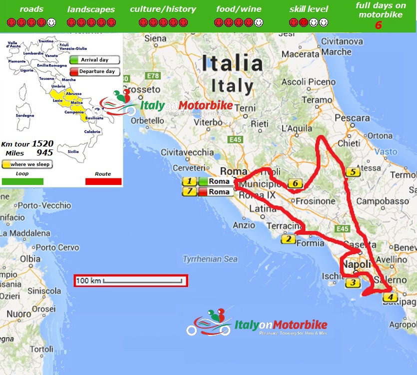 Map of our motorcycle tour in central Italy