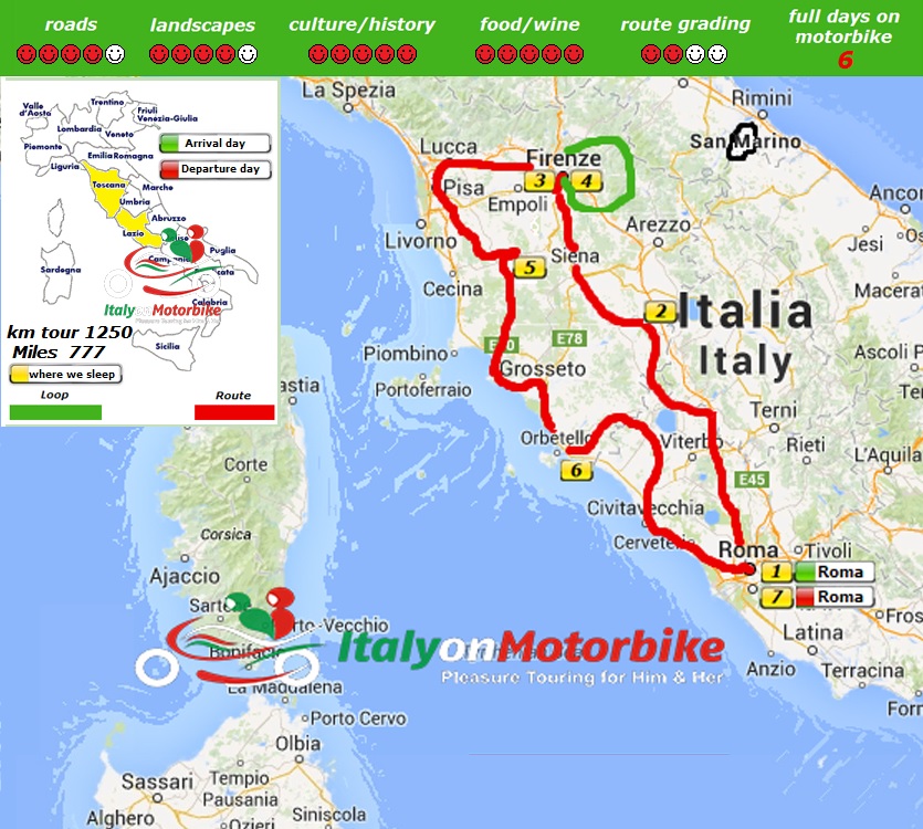 Map of our motorcycle tour in Tuscany