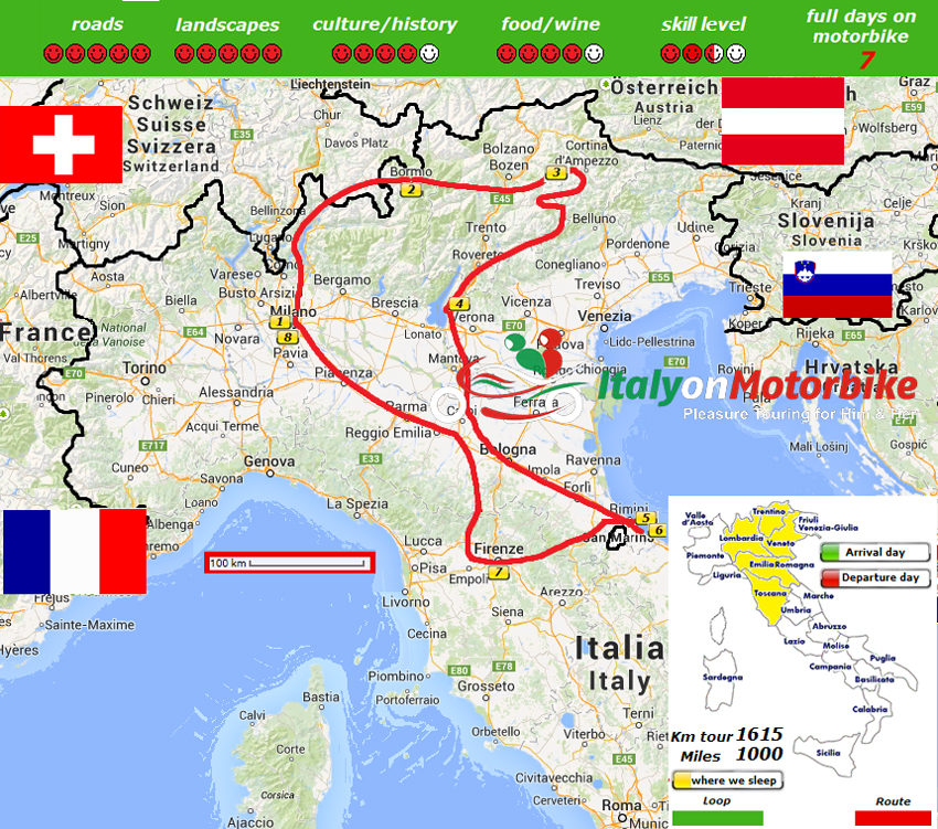 Map of our World Ducati Week 2020 Motorbike Tour